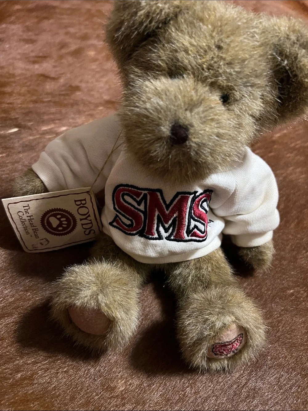 Boyds Bears Brown Plush Teddy in White SMS Sweatshirt